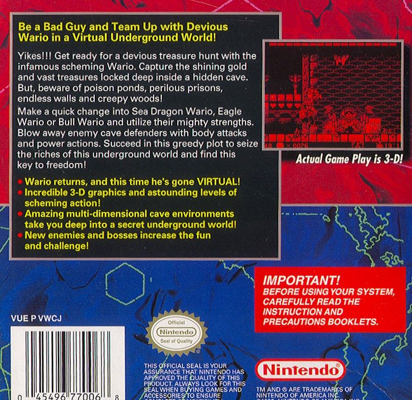 Wario Land box art for Virtual Boy